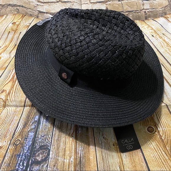 Nwt Calia Black Wide Brim Fedora Hat 